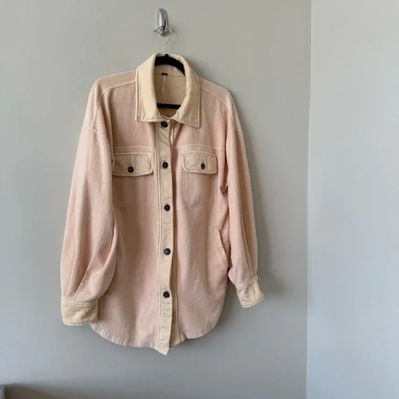 Free People “Ruby” Two tone creamsicle orange Shacket - Picture 3 of 11